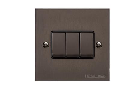 Heritage Brass Stylist Bronze Low Profile Plate - Square Edge - 3 Gang 2-Way Rocker Switch