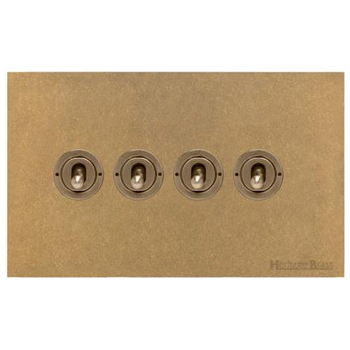 Windsor Range Aged Brass Switches & Sockets, WN50 - 4 Gang Toggle Switch by Heritage Brass By M-Marcus