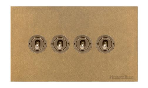 Windsor Range Aged Brass Switches & Sockets, WN50 - 4 Gang Toggle Switch by Heritage Brass By M-Marcus