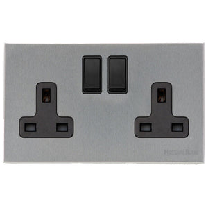Windsor Range Satin Chrome Silk Switches & Sockets, WN35 - Double Socket (13 Amp) by Heritage Brass By M-Marcus
