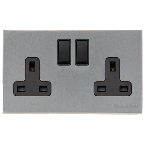 Windsor Range Satin Chrome Silk Switches & Sockets, WN35 - Double Socket (13 Amp) by Heritage Brass By M-Marcus