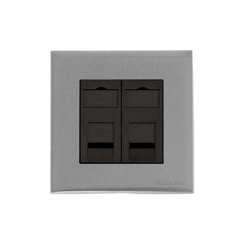 Windsor Range Satin Chrome Silk Switches & Sockets, WN35 - 2 Gang CAT6 by Heritage Brass By M-Marcus