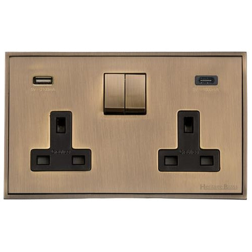 Executive Range Antique Brass Switches & Sockets, EX91 - 2G 13A Socket with USB-A+C by Heritage Brass By M-Marcus