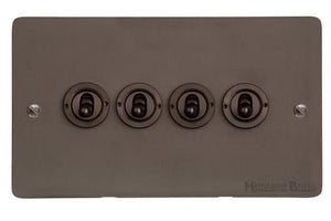 Heritage Brass Stylist Bronze Flat Plate - Round Edge - 4 Gang 2-Way Classic Toggle Switch