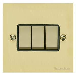 Richmond Elite Range Satin Brass Switches & Sockets, LP44 - 3 Gang Rocker Switch by Heritage Brass By M-Marcus