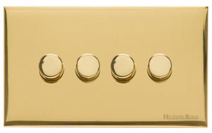 Windsor Range Polished Brass Switches & Sockets, WN1 - 4 Gang Dimmer 400 watts(Compatible with halogen/ incandescent bulbs) by Heritage Brass By M-Marcus