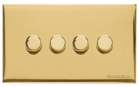 Windsor Range Polished Brass Switches & Sockets, WN1 - 4 Gang Dimmer 400 watts(Compatible with halogen/ incandescent bulbs) by Heritage Brass By M-Marcus