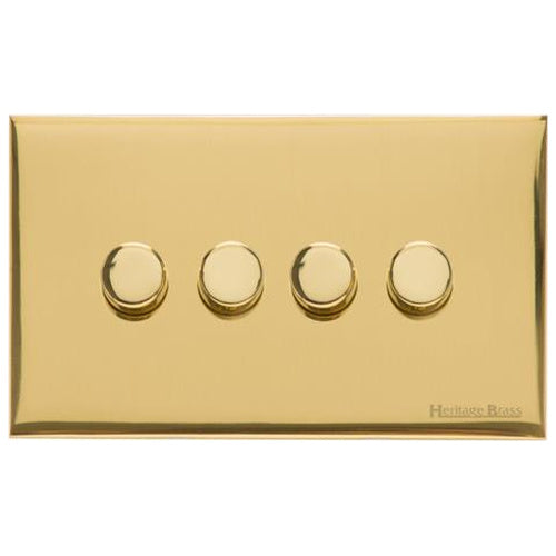 Windsor Range Polished Brass Switches & Sockets, WN1 - 4 Gang Dimmer 400 watts(Compatible with halogen/ incandescent bulbs) by Heritage Brass By M-Marcus