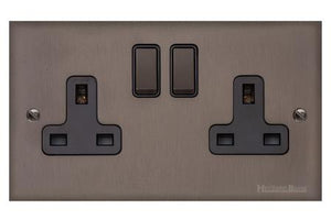 Heritage Brass Stylist Bronze Low Profile Plate - Square Edge - Double Socket (13 Amp)
