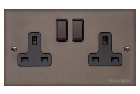 Heritage Brass Stylist Bronze Low Profile Plate - Square Edge - Double Socket (13 Amp)