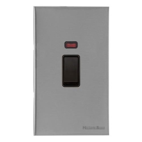 Windsor Range Satin Chrome Silk, WN35 - 45A DP Cooker Switch with Neon (tall plate) by Heritage Brass By M-Marcus