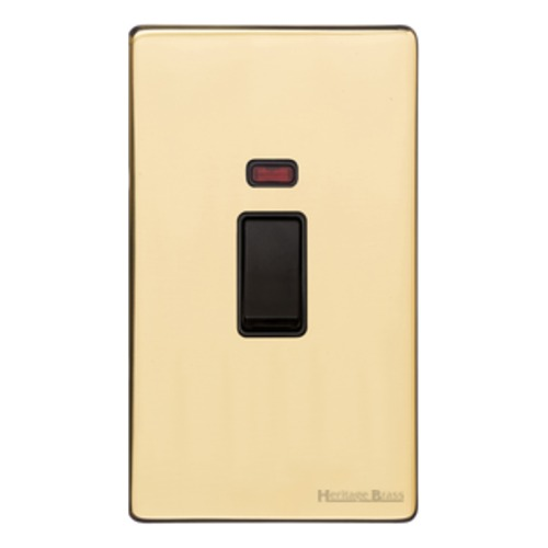 Vintage Range Unlacquered Polished Brass, XUL - 45A DP Cooker Switch with Neon (tall plate)