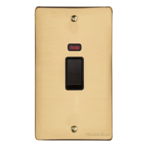 Elite Flat Plate Range Polished Brass, T01 - 45A DP Cooker Switch with Neon (tall plate)