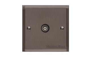 Elite Stepped Plate Range Matt Bronze Switches & Sockets, S09 - 1 Gang Non-Isolated TV Coaxial Socket by Heritage Brass By M-Marcus