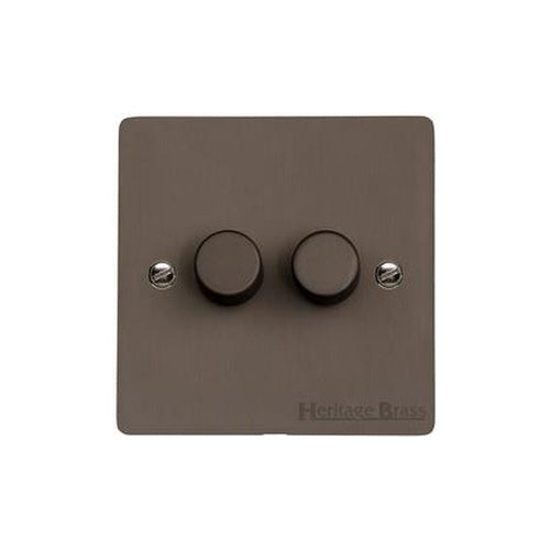 Elite Flat Plate Range Matt Bronze Switches & Sockets, T09 - 2 Gang Dimmer 250 watts (Compatible with halogen/ incandescent bulbs) by Heritage Brass By M-Marcus