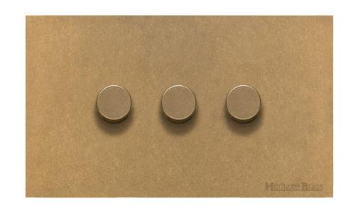 Windsor Range Aged Brass Switches & Sockets, WN50 - 3 Gang Dimmer 250 watts (Compatible with halogen/ incandescent bulbs) by Heritage Brass By M-Marcus
