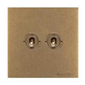 Windsor Range Aged Brass Switches & Sockets, WN50 - 2 Gang Toggle Switch by Heritage Brass By M-Marcus
