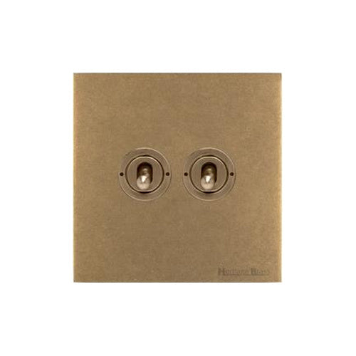 Windsor Range Aged Brass Switches & Sockets, WN50 - 2 Gang Toggle Switch by Heritage Brass By M-Marcus