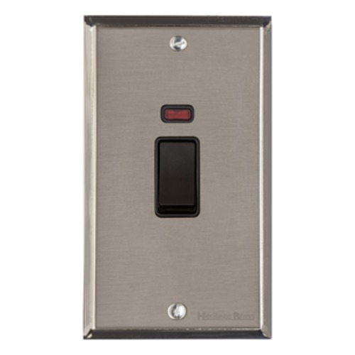 Elite Stepped Plate Range Satin Nickel, S05 - 45A DP Cooker Switch with Neon (tall plate)