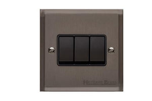 Elite Stepped Plate Range Matt Bronze Switches & Sockets, S09 - 3 Gang Rocker Switch by Heritage Brass By M-Marcus