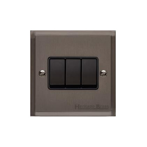 Elite Stepped Plate Range Matt Bronze Switches & Sockets, S09 - 3 Gang Rocker Switch by Heritage Brass By M-Marcus