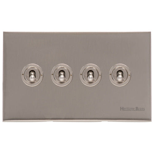 Windsor Range Satin Nickel Switches & Sockets, WN5 - 4 Gang Toggle Switch by Heritage Brass By M-Marcus