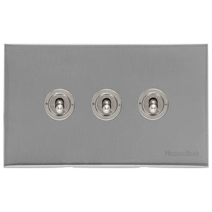 Windsor Range Satin Chrome Silk Switches & Sockets, WN35 - 3 Gang Toggle Switch by Heritage Brass By M-Marcus