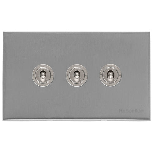 Windsor Range Satin Chrome Silk Switches & Sockets, WN35 - 3 Gang Toggle Switch by Heritage Brass By M-Marcus