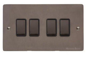 Heritage Brass Stylist Bronze Flat Plate - Round Edge - 4 Gang 2-Way Rocker Switch