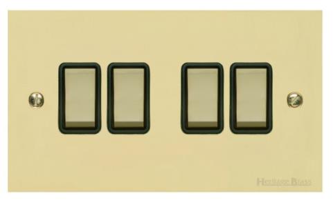 Richmond Elite Range Satin Brass Switches & Sockets, LP44 - 4 Gang Rocker Switch by Heritage Brass By M-Marcus