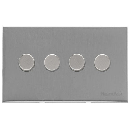 Windsor Range Satin Chrome Silk Switches & Sockets, WN35 - 4 Gang Dimmer 250 watts (Compatible with halogen/ incandescent bulbs) by Heritage Brass By M-Marcus
