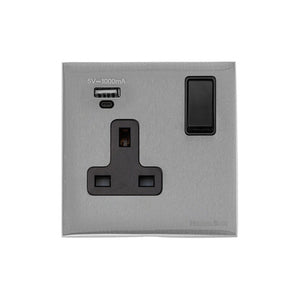 Windsor Range Satin Chrome Silk Switches & Sockets, WN35 - 1G 13A Socket with USB-A+C by Heritage Brass By M-Marcus
