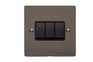 Elite Flat Plate Range Matt Bronze Switches & Sockets, T09 - 3 Gang Rocker Switch by Heritage Brass By M-Marcus