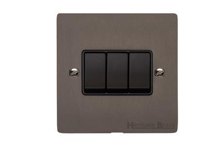 Elite Flat Plate Range Matt Bronze Switches & Sockets, T09 - 3 Gang Rocker Switch by Heritage Brass By M-Marcus