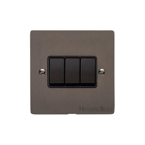 Elite Flat Plate Range Matt Bronze Switches & Sockets, T09 - 3 Gang Rocker Switch by Heritage Brass By M-Marcus