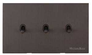 Windsor Range Matt Bronze Switches & Sockets, WN9 - 3 Gang Stockholm Toggle by Heritage Brass By M-Marcus