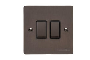 Heritage Brass Stylist Bronze Flat Plate - Round Edge - 2 Gang 2-Way Rocker Switch