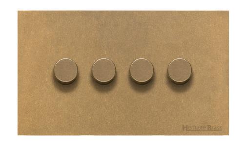Windsor Range Aged Brass Switches & Sockets, WN50 - 4 Gang TED Dimmer (Compatible with LED Lamps) by Heritage Brass By M-Marcus