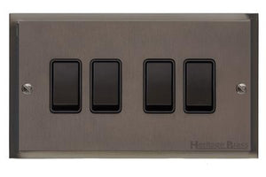 Elite Stepped Plate Range Matt Bronze Switches & Sockets, S09 - 4 Gang Rocker Switch by Heritage Brass By M-Marcus