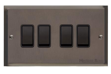 Elite Stepped Plate Range Matt Bronze Switches & Sockets, S09 - 4 Gang Rocker Switch by Heritage Brass By M-Marcus