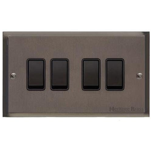 Elite Stepped Plate Range Matt Bronze Switches & Sockets, S09 - 4 Gang Rocker Switch by Heritage Brass By M-Marcus