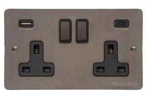 Heritage Brass Stylist Bronze Flat Plate - Round Edge - 2G 13A Socket with USB-A+C