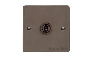 Heritage Brass Stylist Bronze Flat Plate - Round Edge - 1 Gang 2-Way Classic Toggle Switch