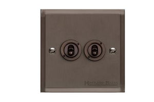 Elite Stepped Plate Range Matt Bronze Switches & Sockets, S09 - 2 Gang Toggle Switch by Heritage Brass By M-Marcus