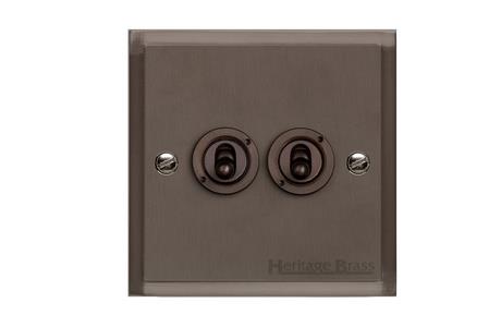 Elite Stepped Plate Range Matt Bronze Switches & Sockets, S09 - 2 Gang Toggle Switch by Heritage Brass By M-Marcus