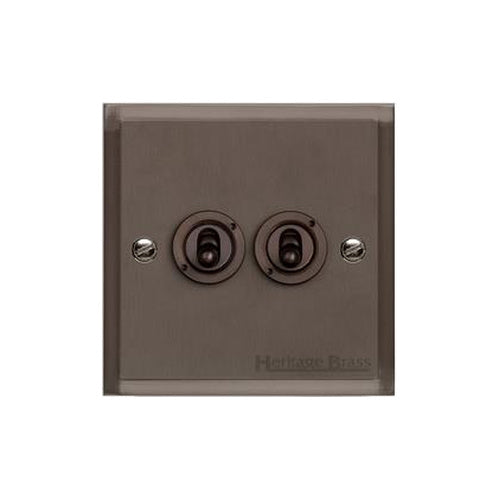 Elite Stepped Plate Range Matt Bronze Switches & Sockets, S09 - 2 Gang Toggle Switch by Heritage Brass By M-Marcus