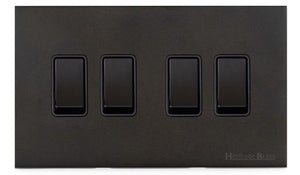 Windsor Range Dark Antique Bronze Switches & Sockets WN95 - 4 Gang Rocker Switch by Heritage Brass By M-Marcus