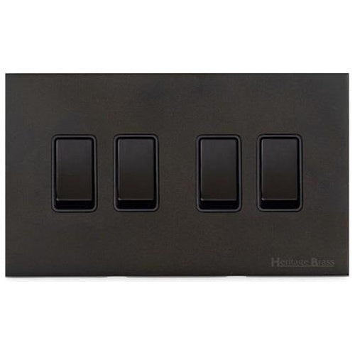 Windsor Range Dark Antique Bronze Switches & Sockets WN95 - 4 Gang Rocker Switch by Heritage Brass By M-Marcus