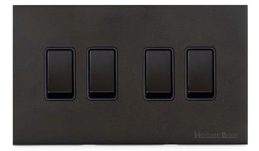 Windsor Range Dark Antique Bronze Switches & Sockets WN95 - 4 Gang Rocker Switch by Heritage Brass By M-Marcus