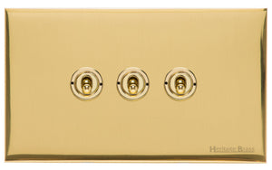 Windsor Range Polished Brass Switches & Sockets, WN1 - 3 Gang Toggle Switch by Heritage Brass By M-Marcus